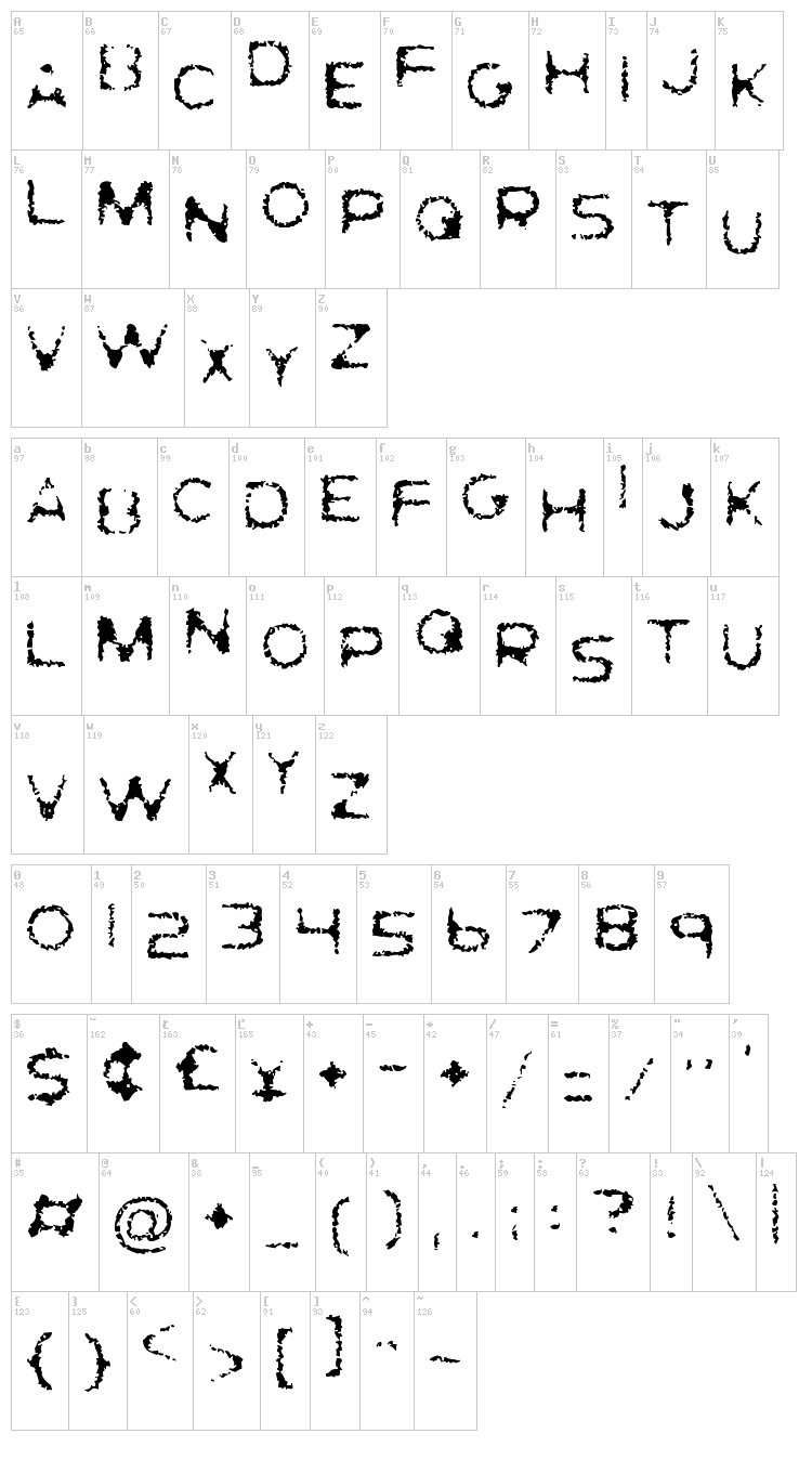 Ghostly Prints font map